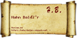 Hahn Balár névjegykártya
